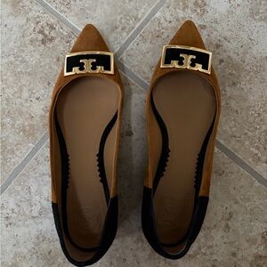 Tory Burch Brown and Black Loafers with Gold Detail
